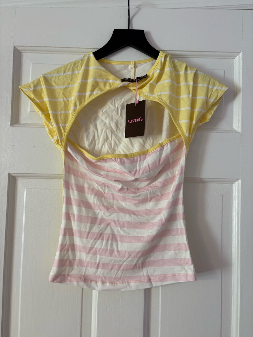 Susmie’s Women’s Yellow & Pink Striped Layered Top